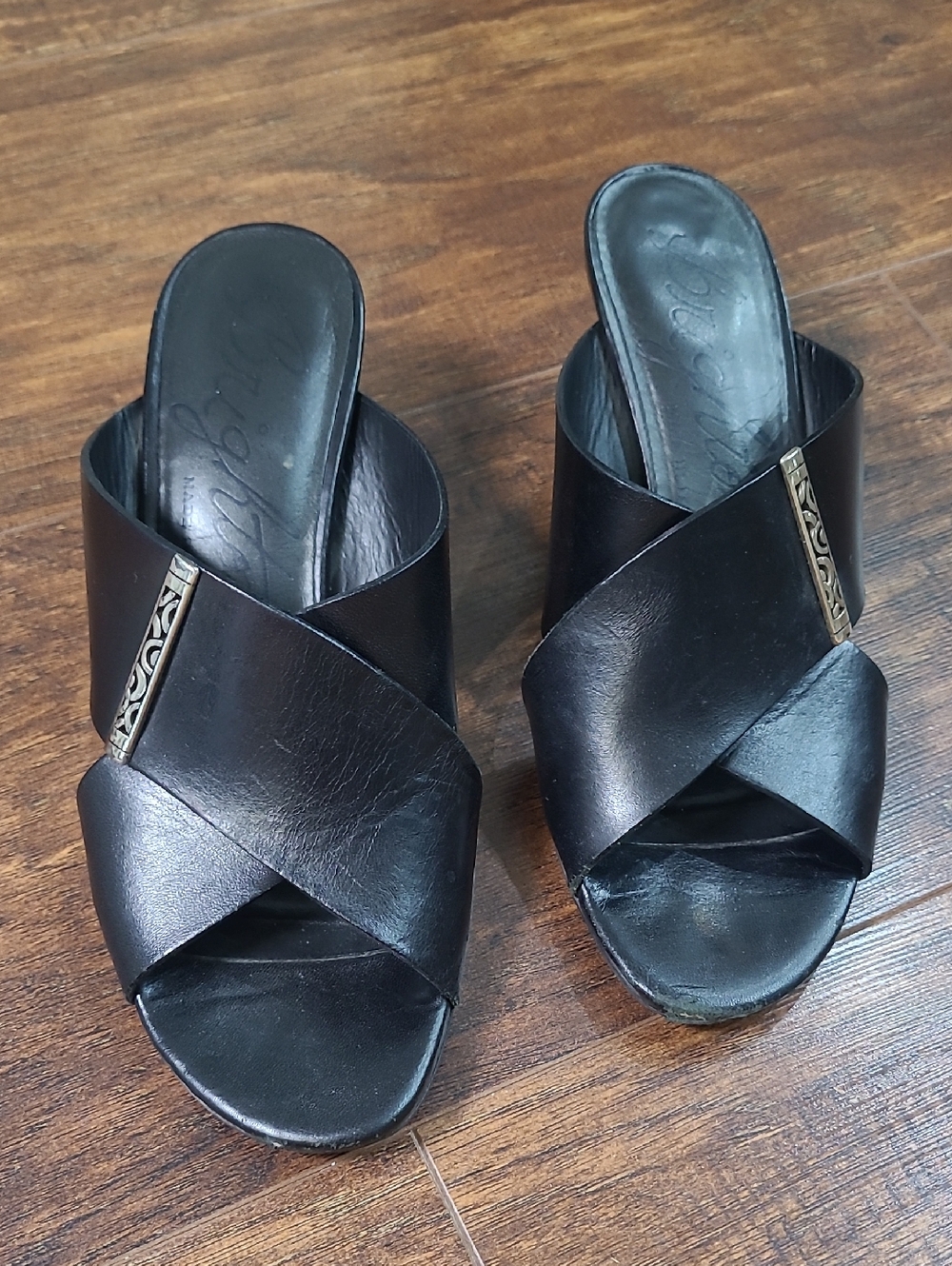 Brighton  Jag02 Black Leather Slide Sandals - Women's Open Toe Mules 6.5